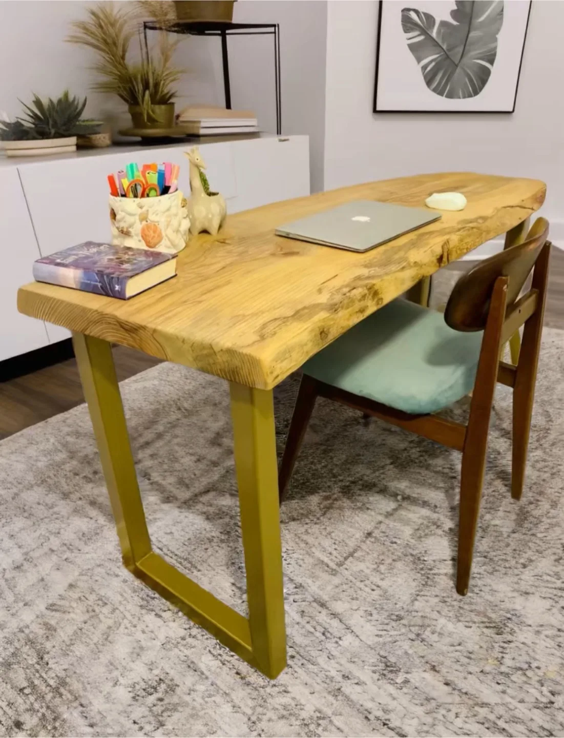 Handmade Wooden Desk with Gold Legs thumbnail