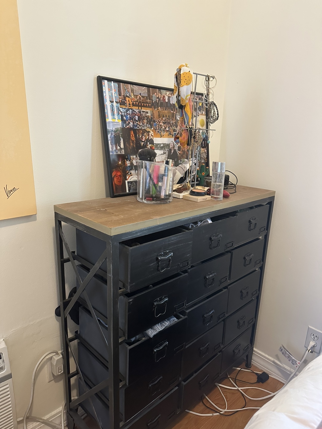 West Elm Distressed Metal Dresser with Wood Top