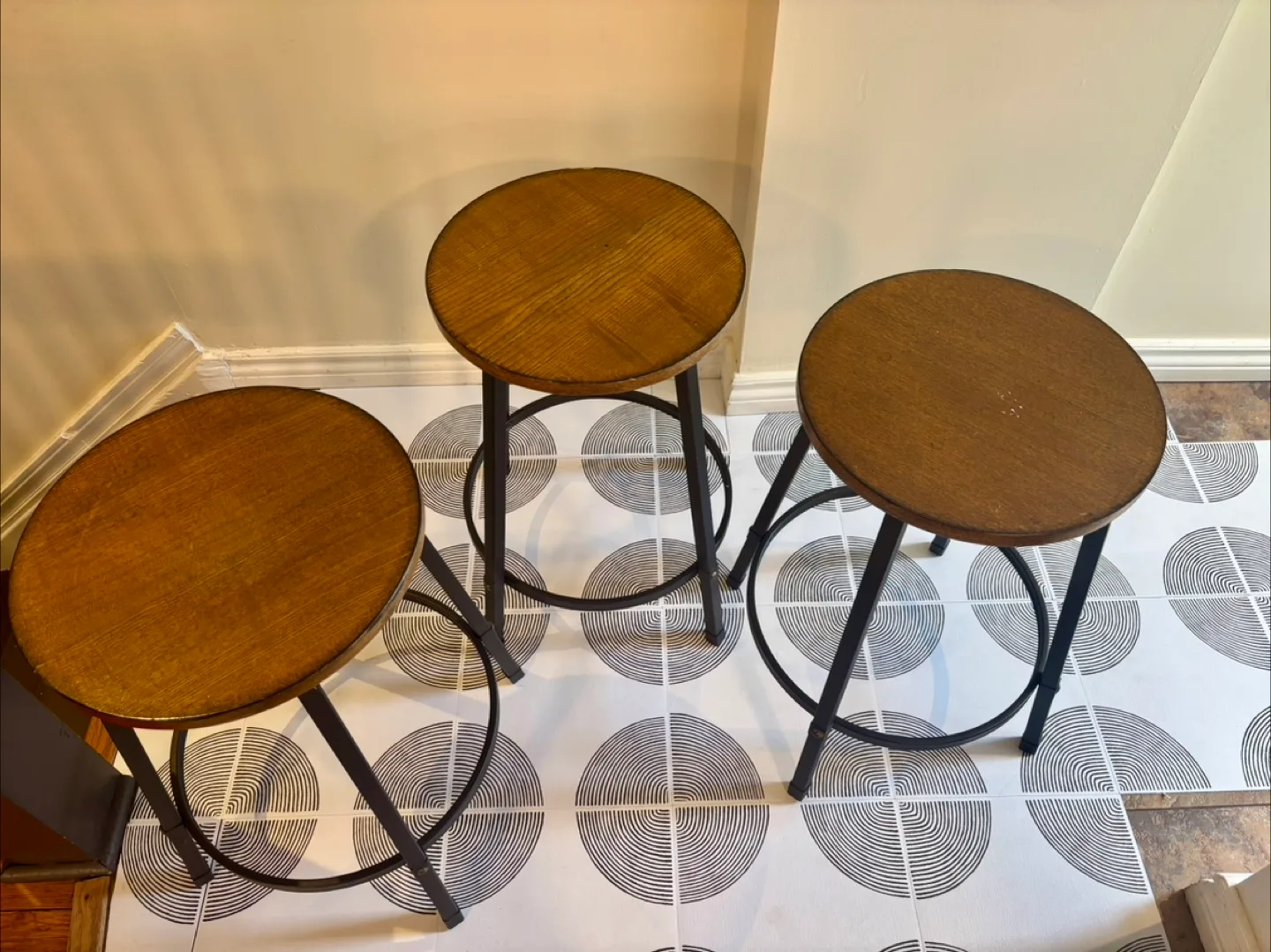 Three (3) metal and wood counter stools thumbnail