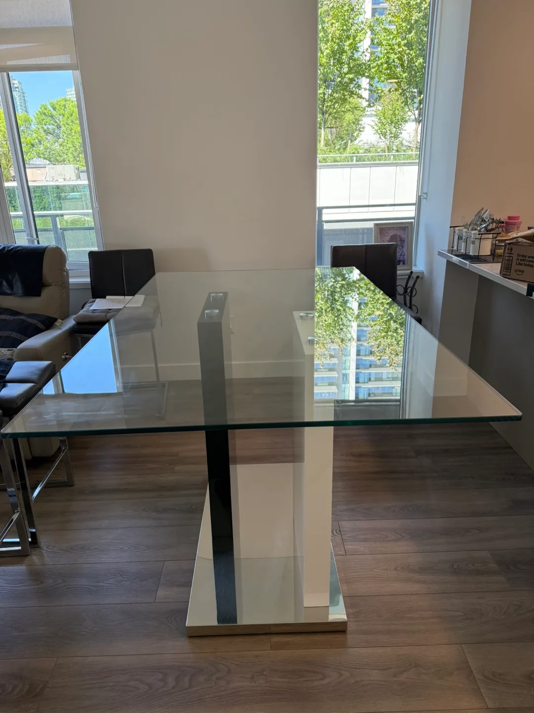 Glass Top Dining Table with Black and White Base thumbnail