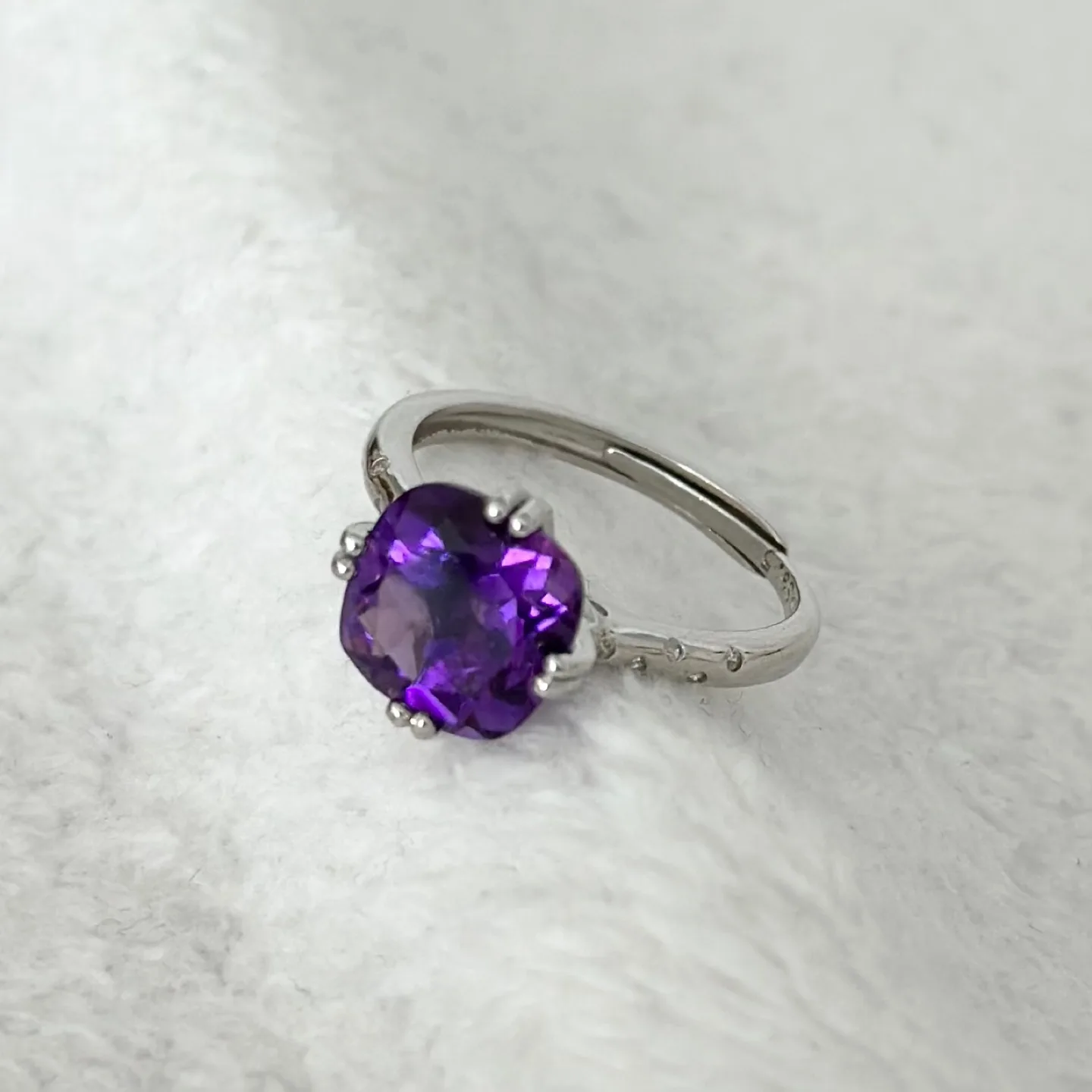 Natural Purple Amethyst Ring with Silver Adjustable Band thumbnail