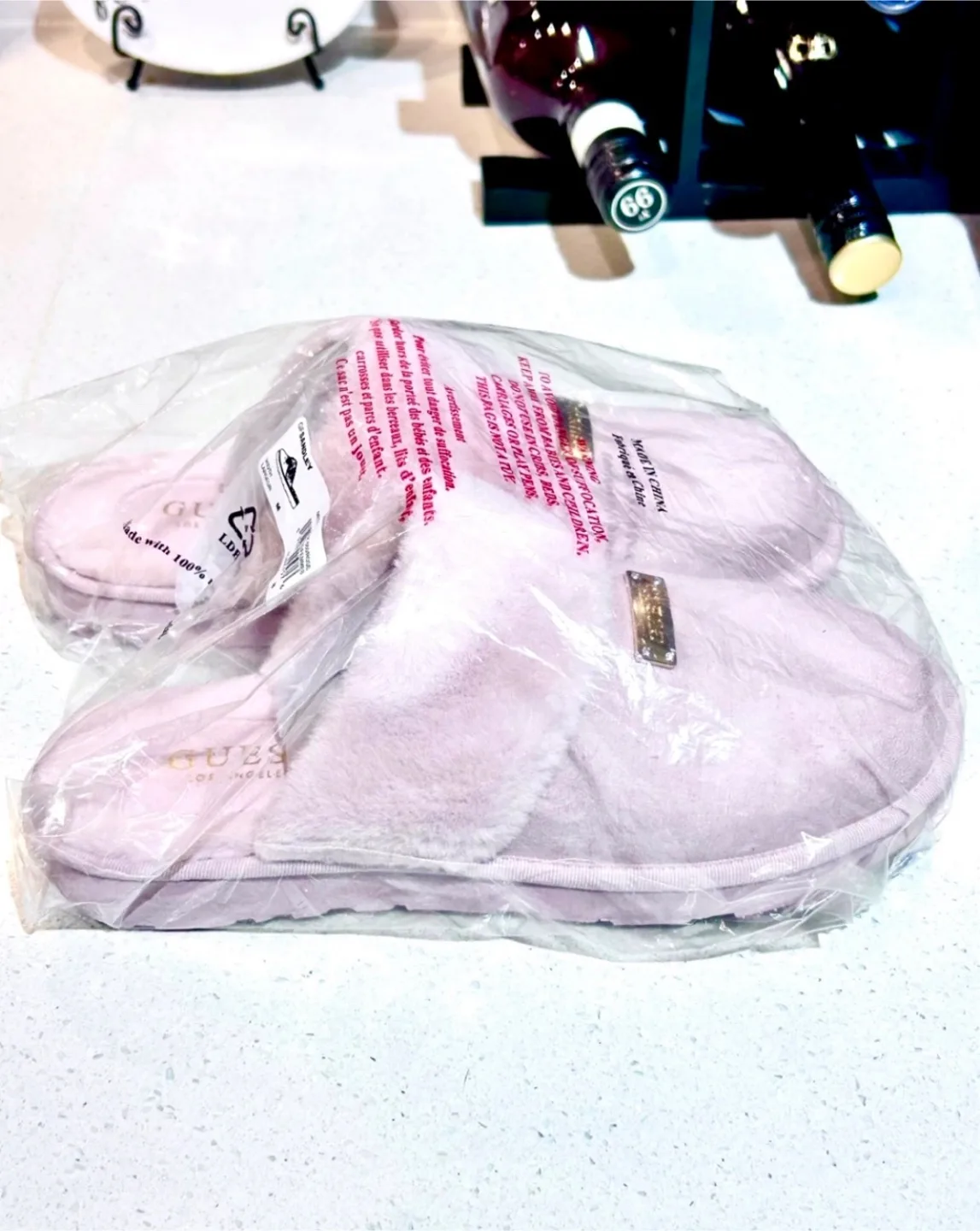 ☃️BRAND NEW! REG $78 GUESS Suede Shearling Mules w Gold hardware image indicator(2)