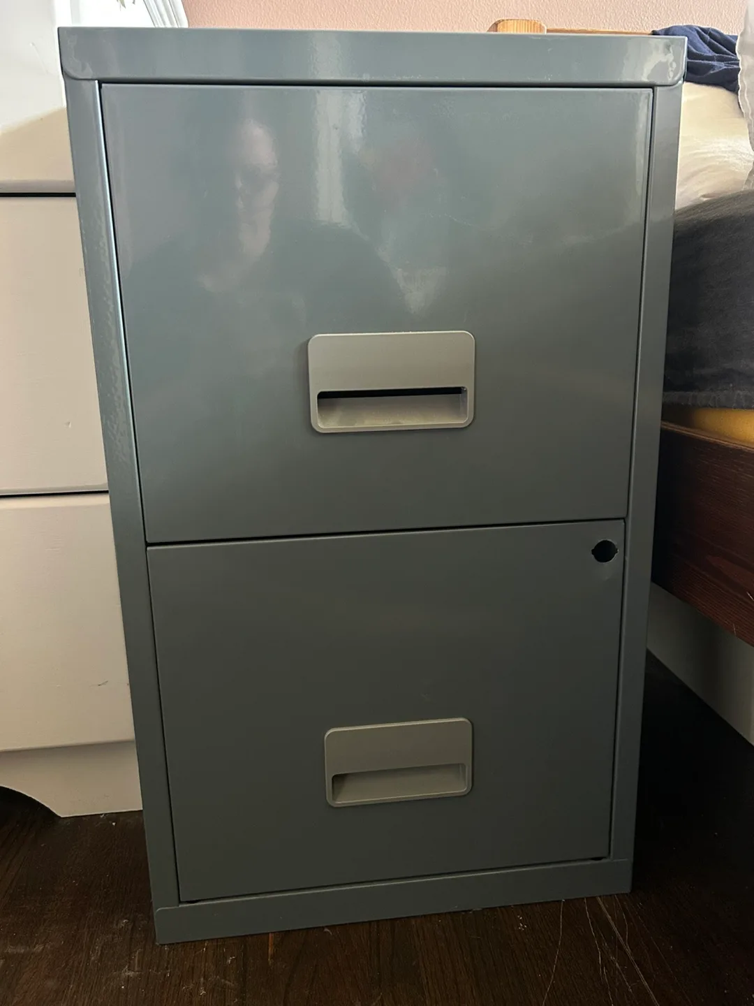Blue/Grey Metal Filing Cabinet - 2 Drawers thumbnail