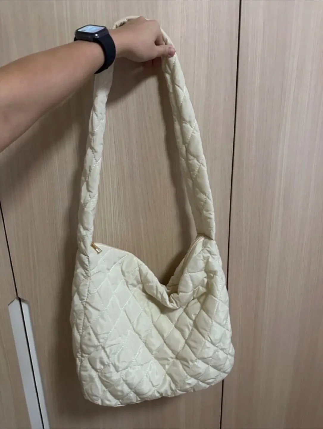 Lattice quilted shoulder bag - cream colour thumbnail