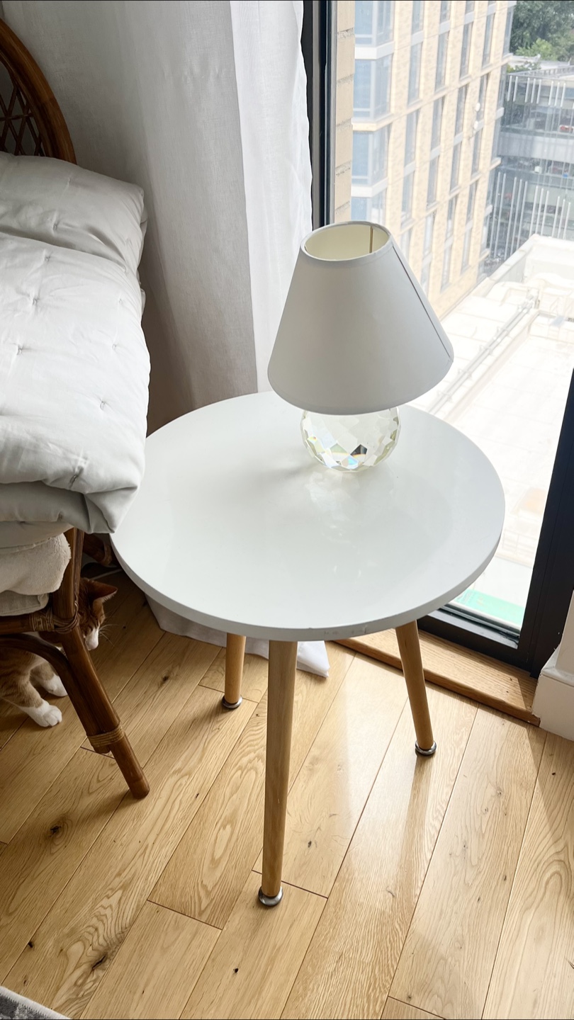 White Round Side Table with Wood Legs