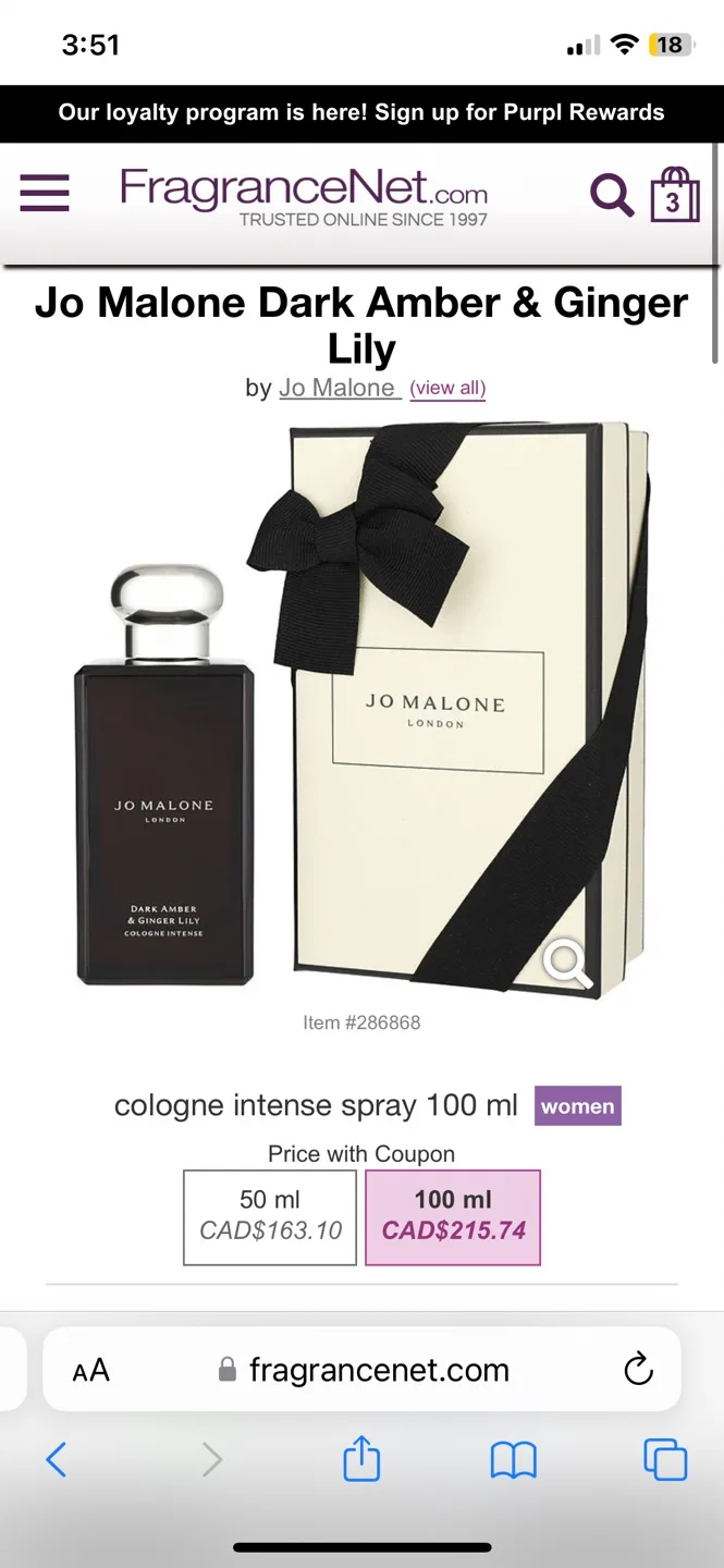 100ml Jo Malone Dark Amber & Ginger Lily 100ml (New) thumbnail