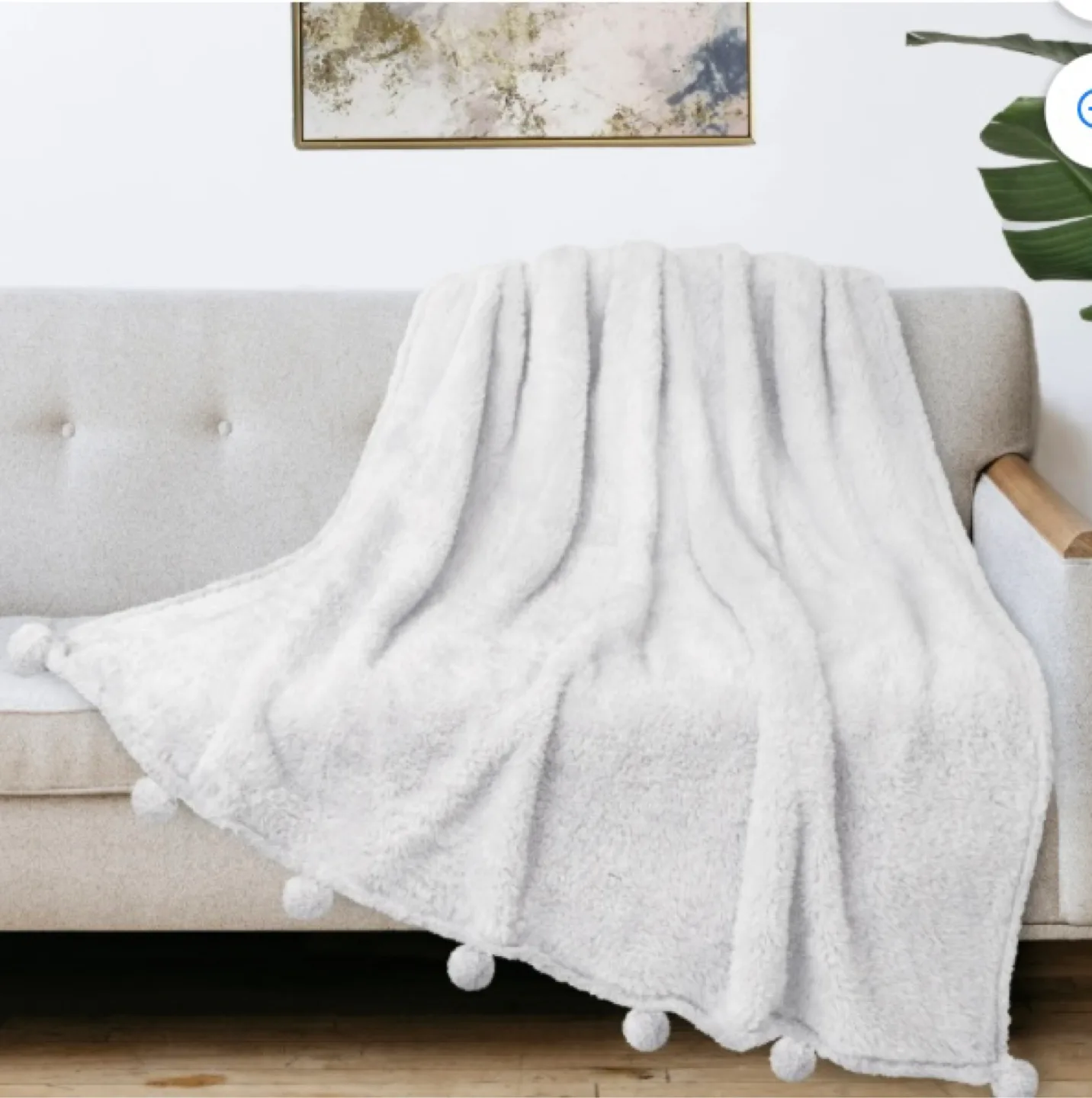 New White Fluffy Throw Blanket with Soft Pom Pom Fringe thumbnail