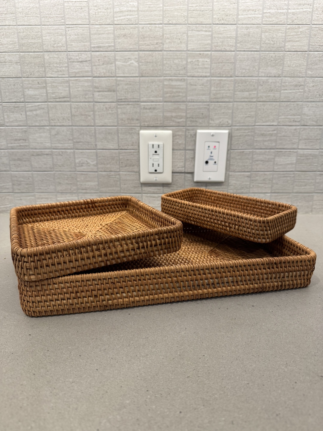 Woven Rattan Tray Set