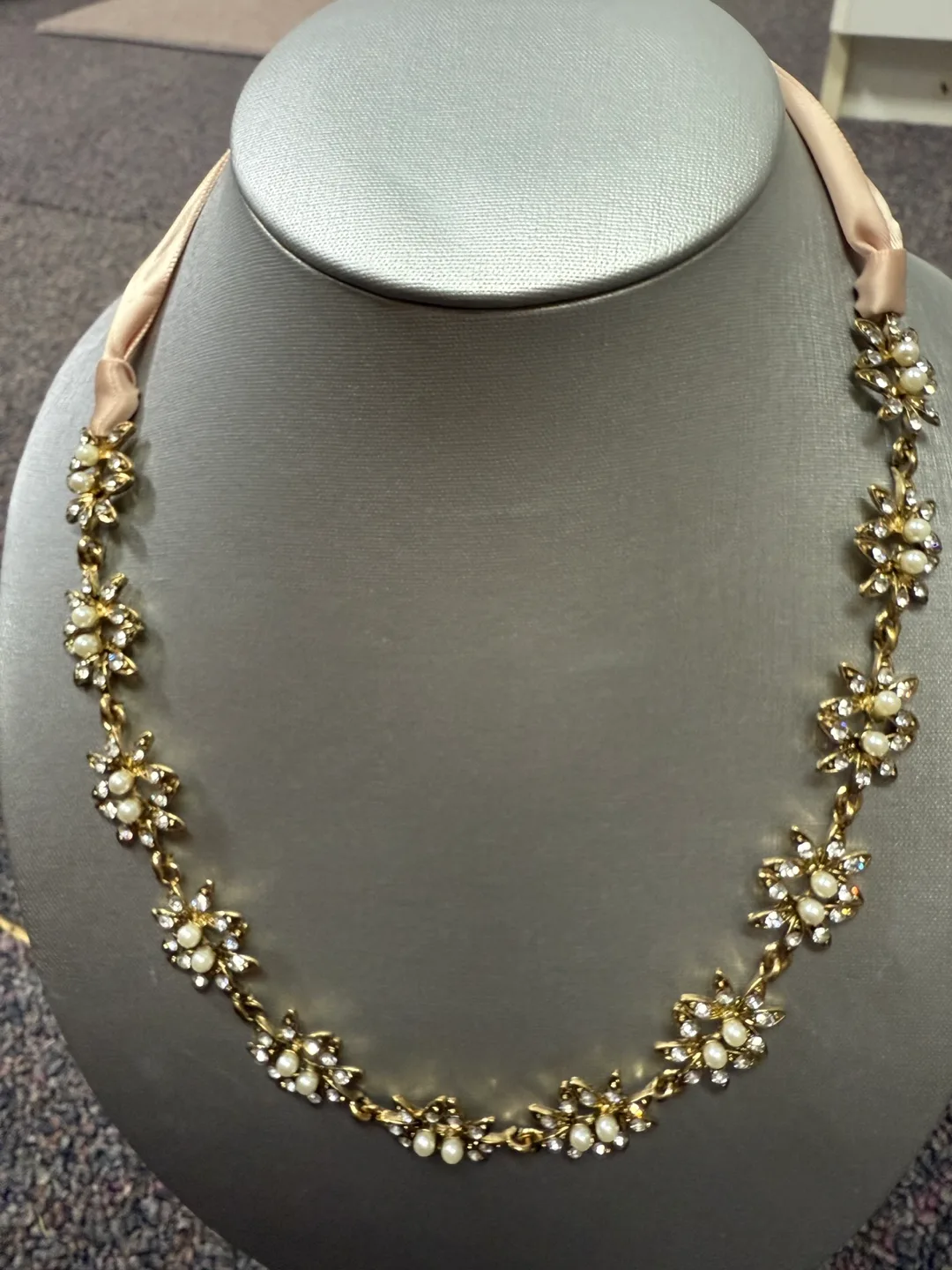 Floral Pearl & Rhinestone Necklace thumbnail