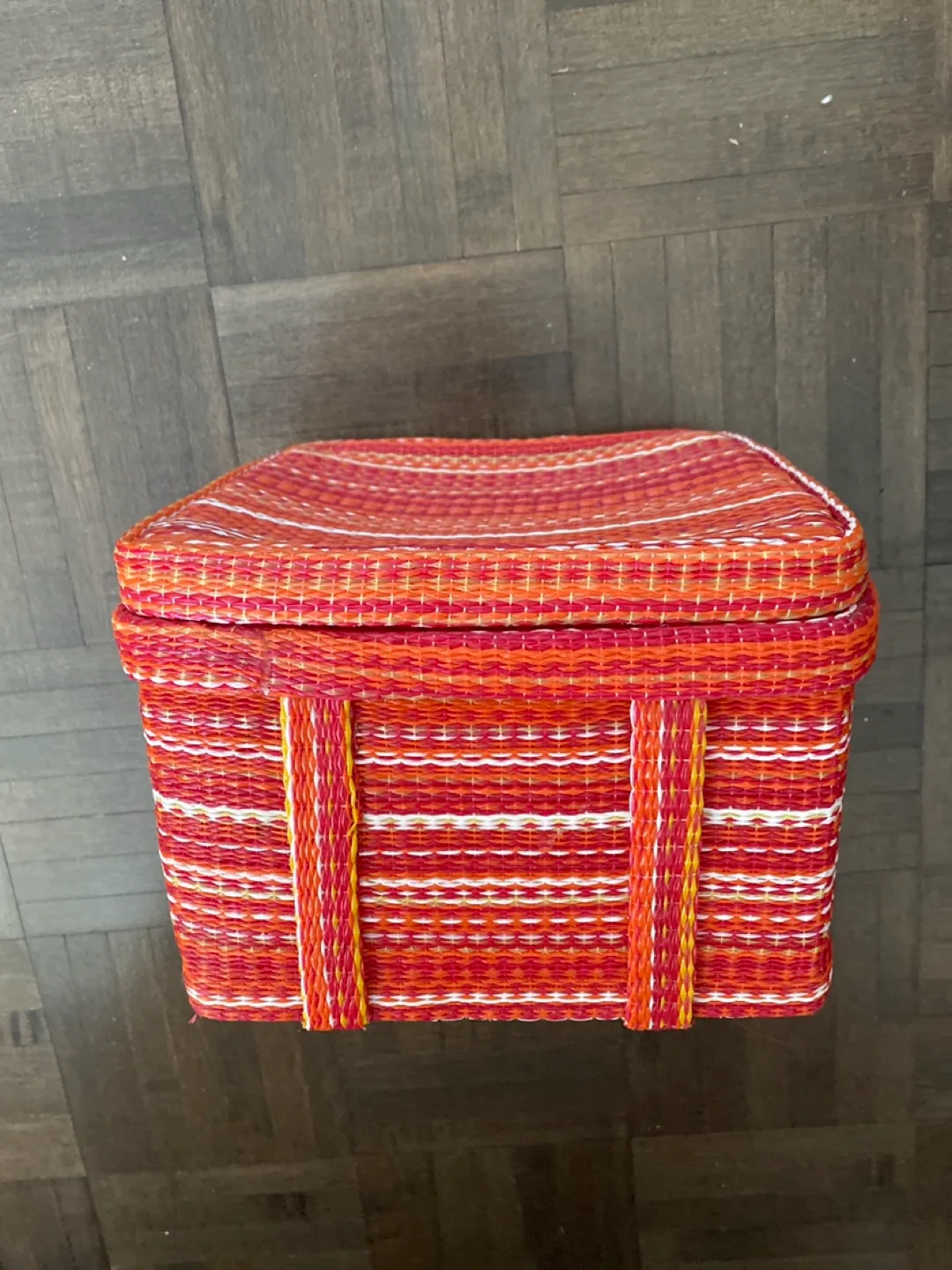 Woven Basket with Lid - Red/Orange thumbnail
