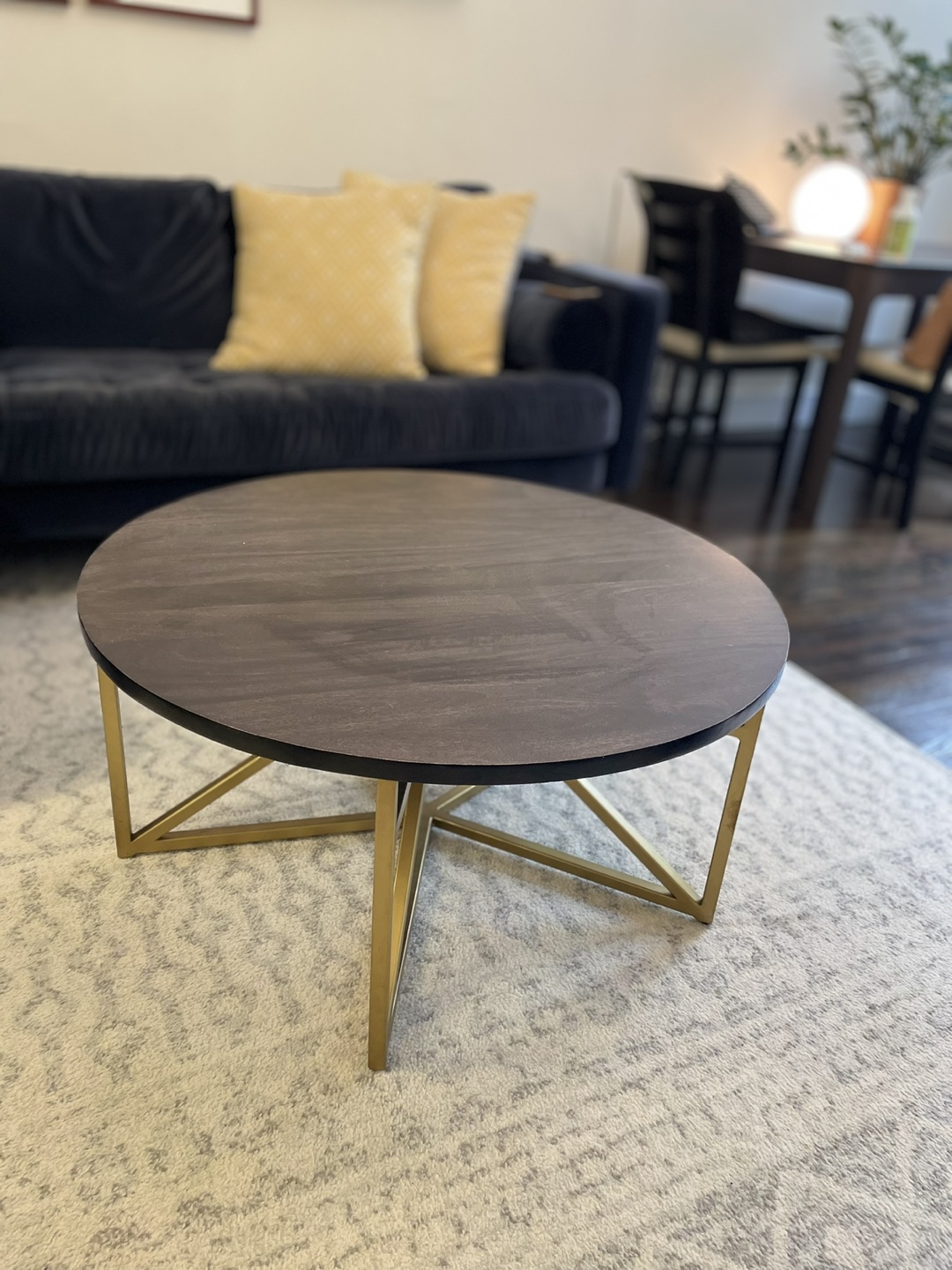 Round Coffee Table - Wood & Gold/Bronze Accents