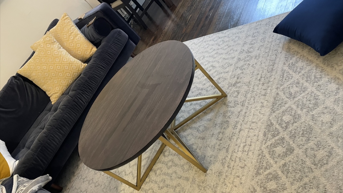 Round Coffee Table - Wood & Gold/Bronze Accents - photo 2