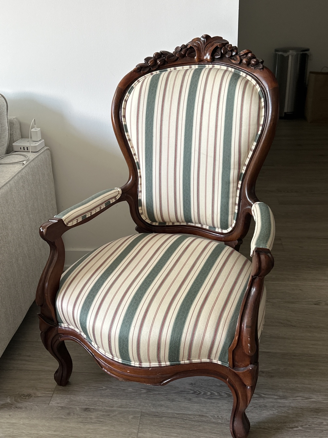 Antique Striped Accent Chair