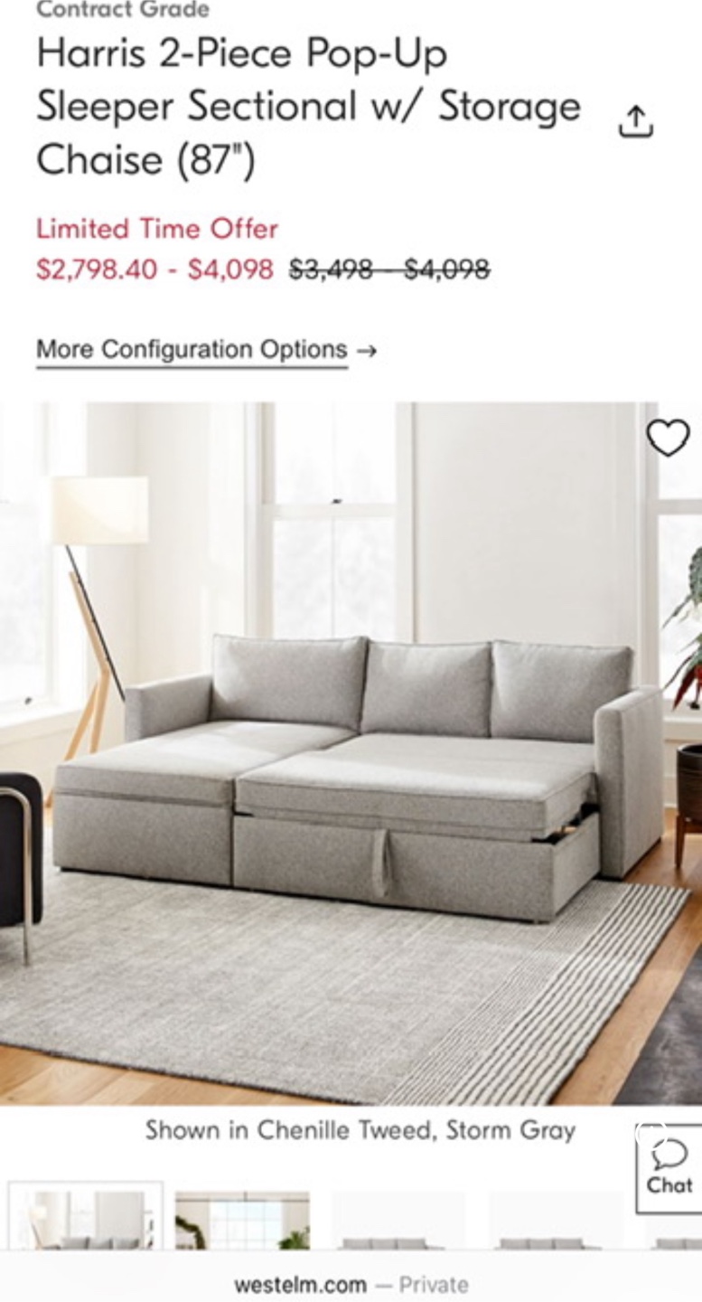 West Elm Harris Pop-Up Sleeper Sectional w/ Storage