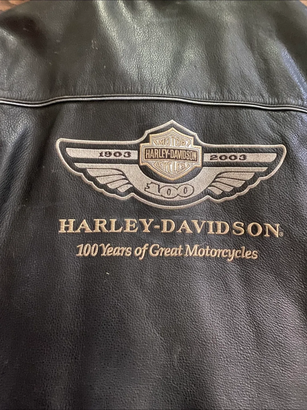 Harley Davidson 100th Anniversary  Motorcycle Leather Jacket XL image indicator(8)