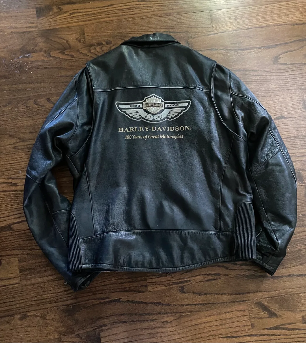 Harley Davidson 100th Anniversary  Motorcycle Leather Jacket XL image indicator(7)