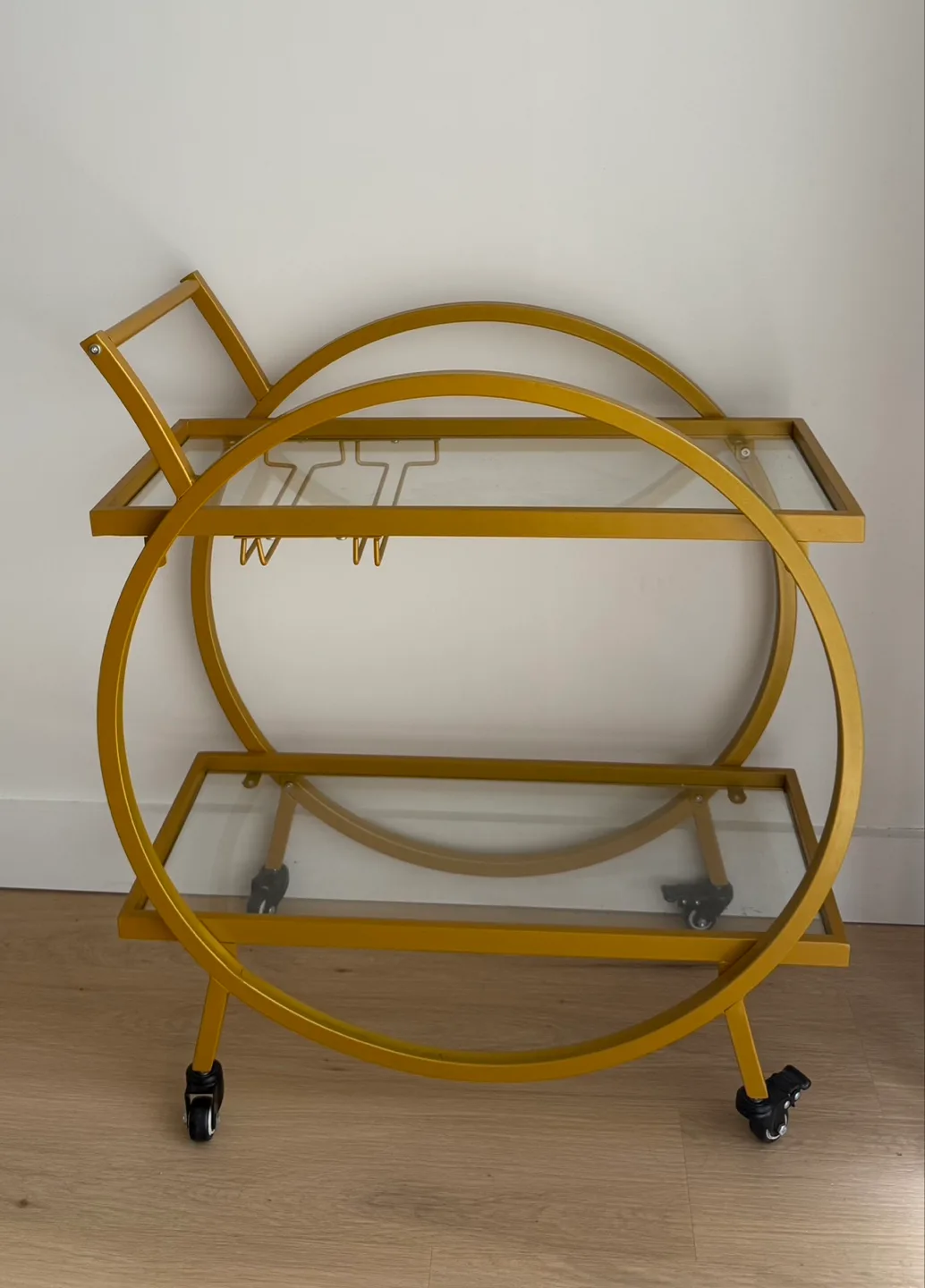 Round Gold Bar Cart with Mirrored Shelves thumbnail