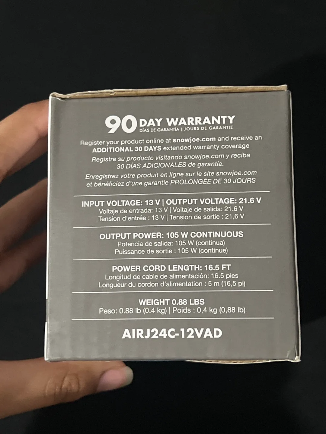 Snow Joe AIRJ24C-12VAD Car Kit Power Adapter - New 🇨🇦 image indicator(2)