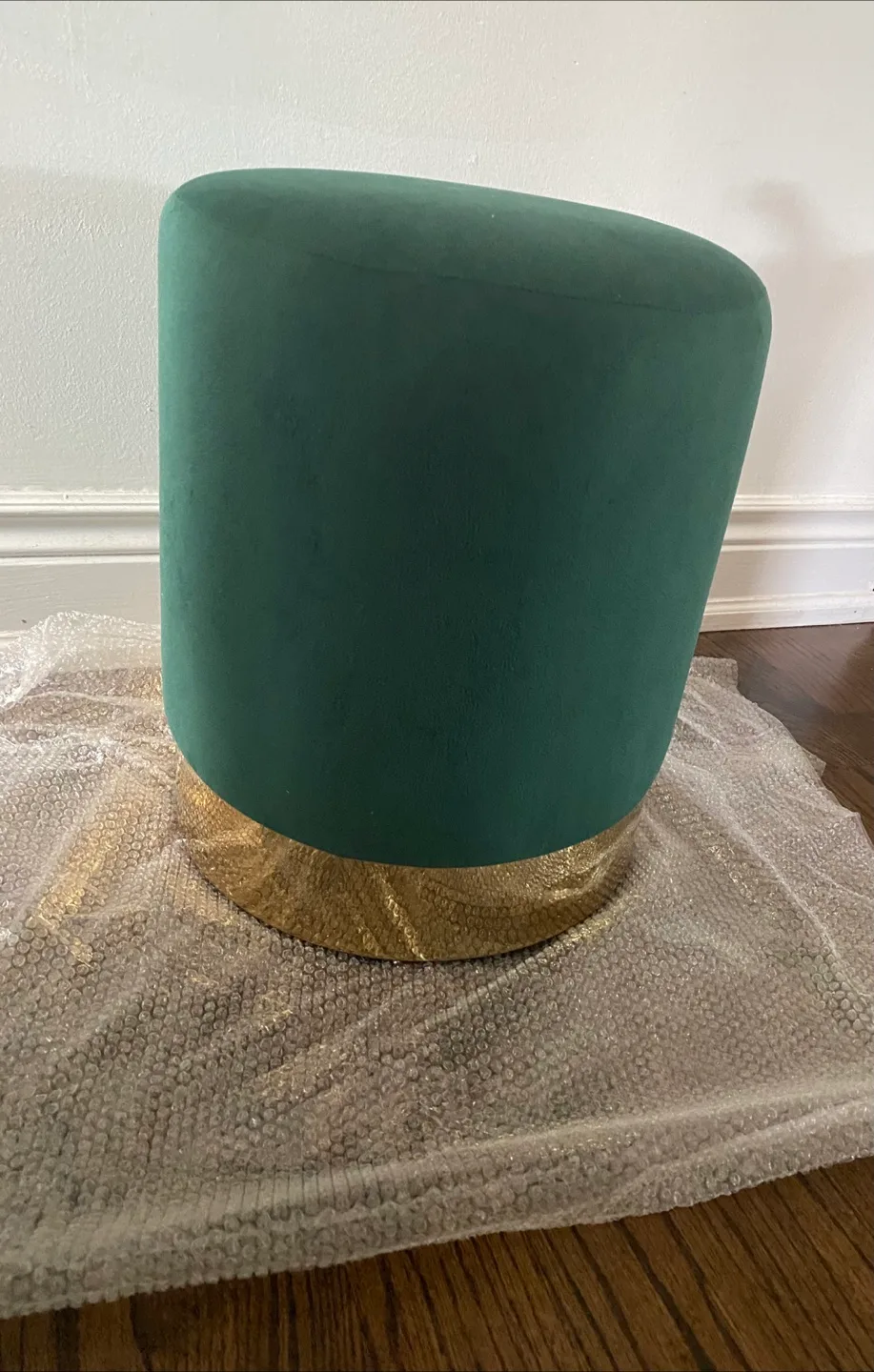 Green Velvet Ottoman with Gold Base - New! thumbnail