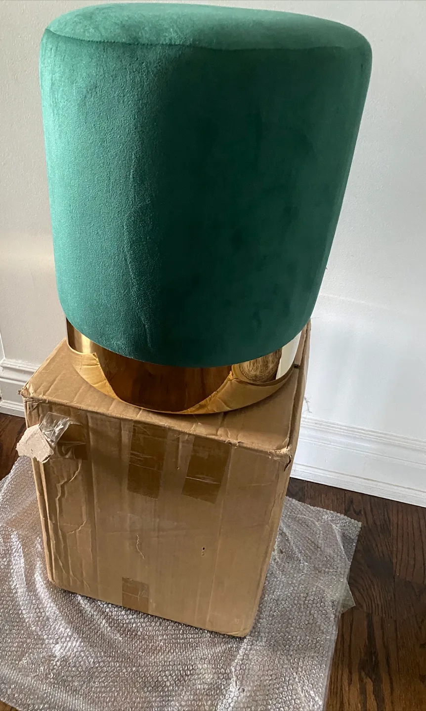 Green Velvet Ottoman with Gold Base - New! image indicator(6)