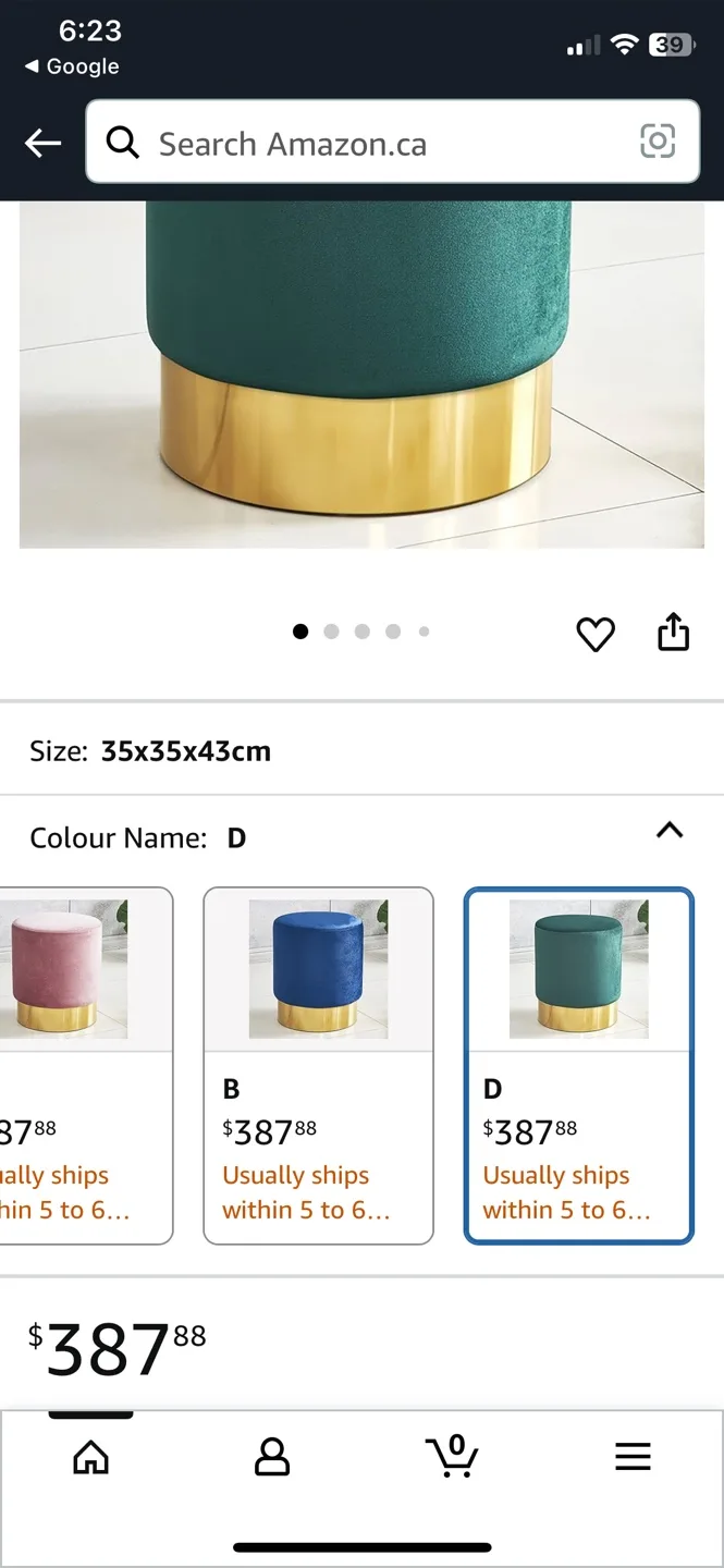 Green Velvet Ottoman with Gold Base - New! image indicator(10)