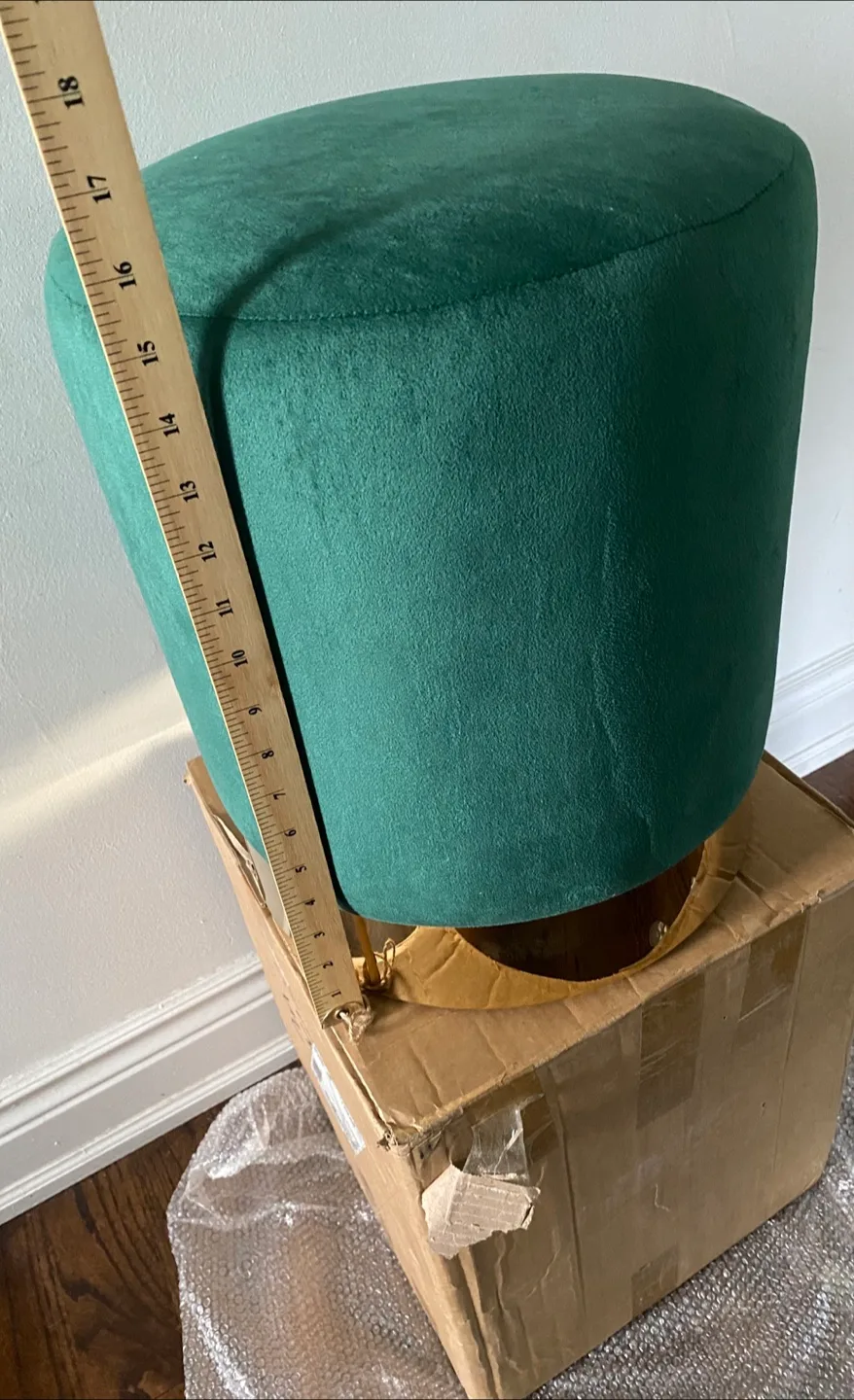 Green Velvet Ottoman with Gold Base - New! image indicator(7)