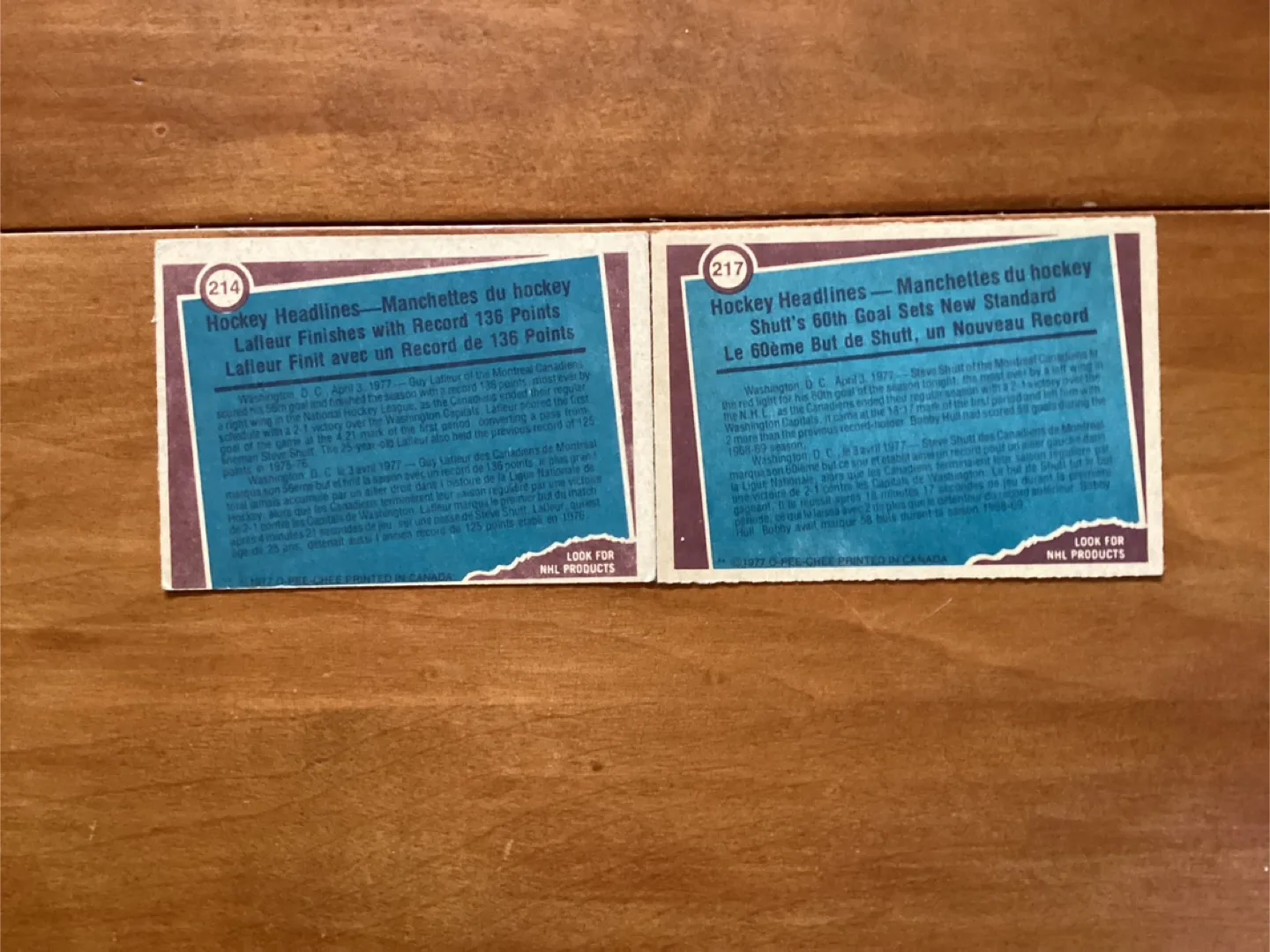 1977-78 OPC GUY LAFLEUR Card 214 & STEVE SHUTT Card 217 image indicator(4)
