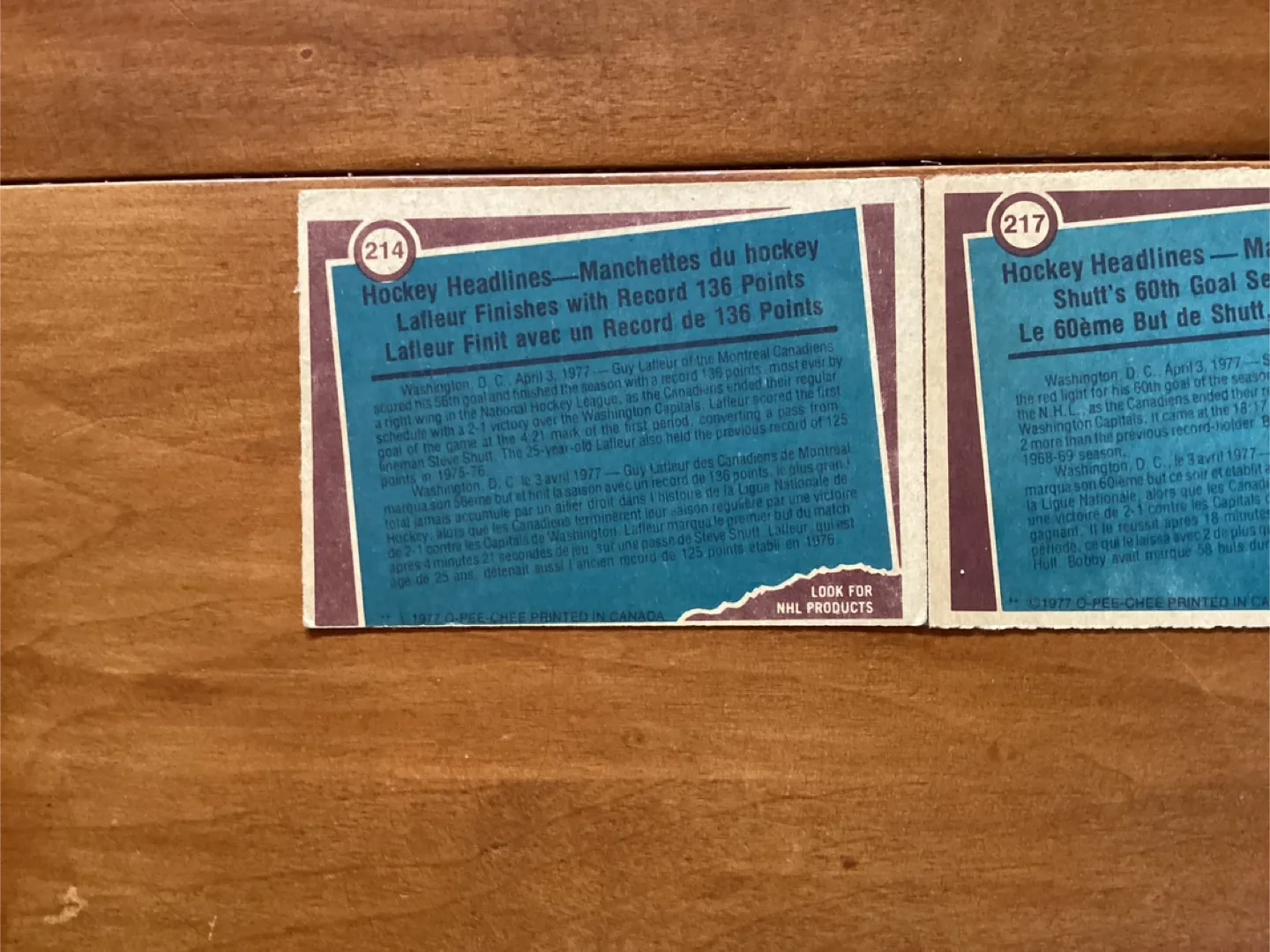 1977-78 OPC GUY LAFLEUR Card 214 & STEVE SHUTT Card 217 image indicator(5)