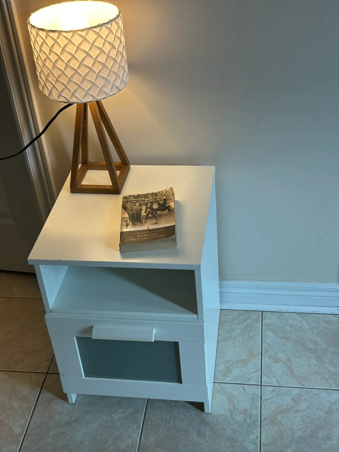 White Bedside Table with Tempered Glass thumbnail