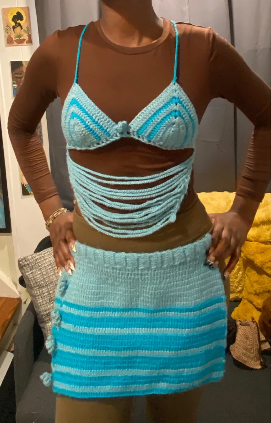 Handmade Crochet Skirt Set - Blue thumbnail