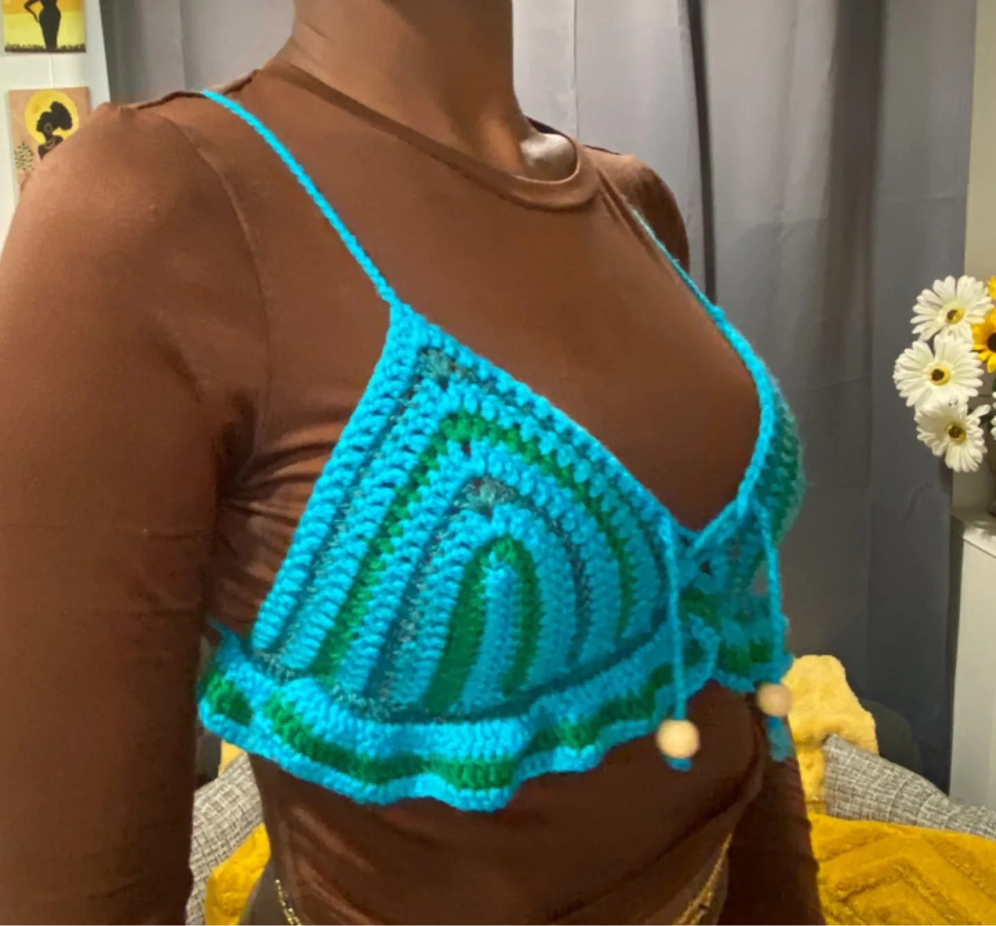 Handmade Crochet Top - Blue and Green thumbnail