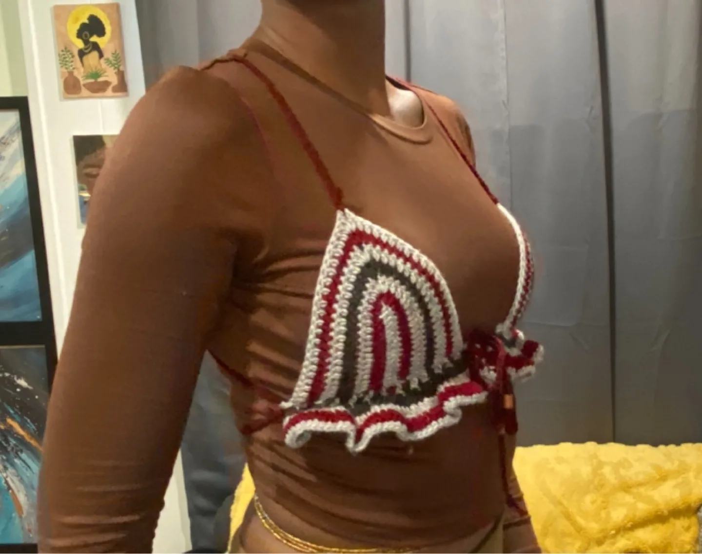 Crochet Bra Top - maroon , dark grey, Grey thumbnail