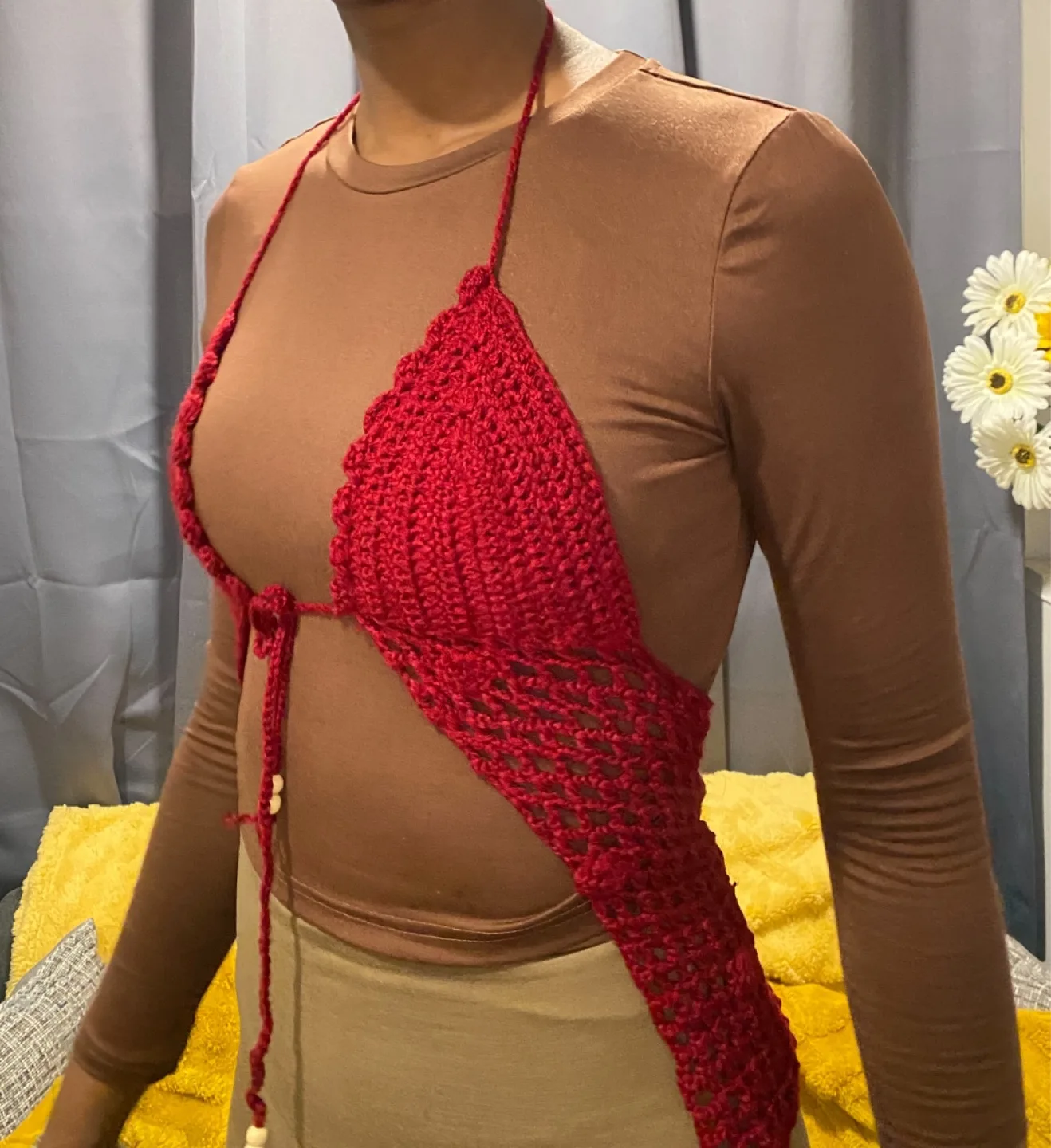 Handmade Crochet Top - red thumbnail