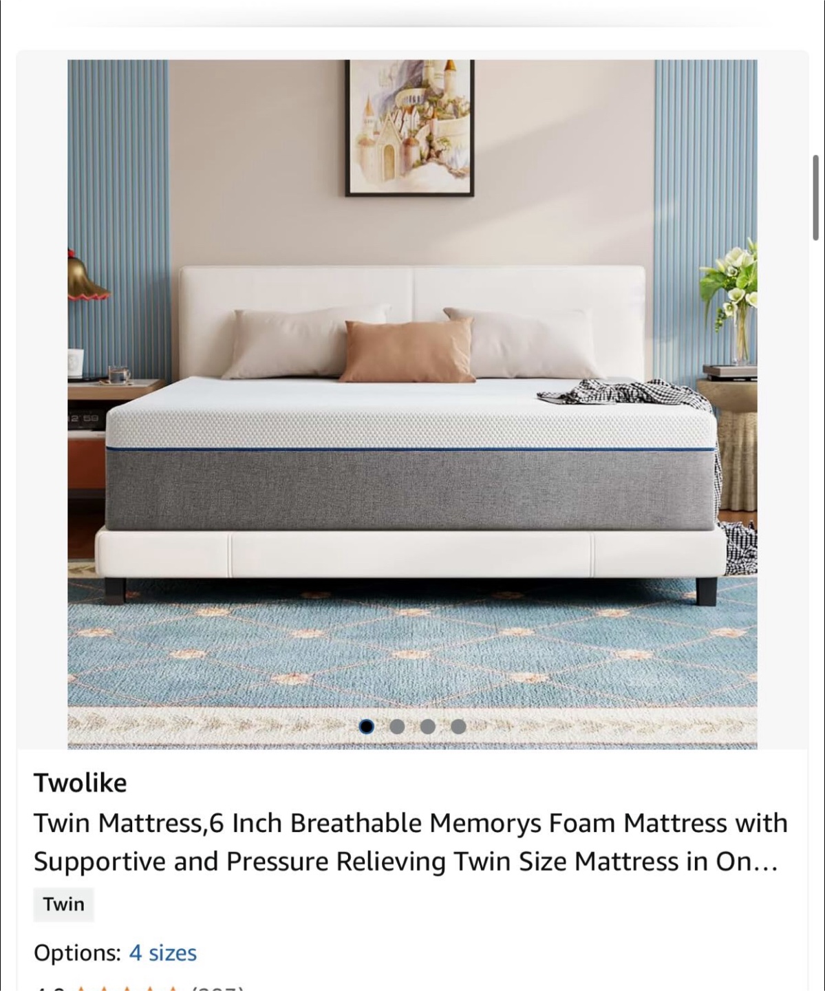 Twolike Twin 6-Inch Memory Foam Mattress