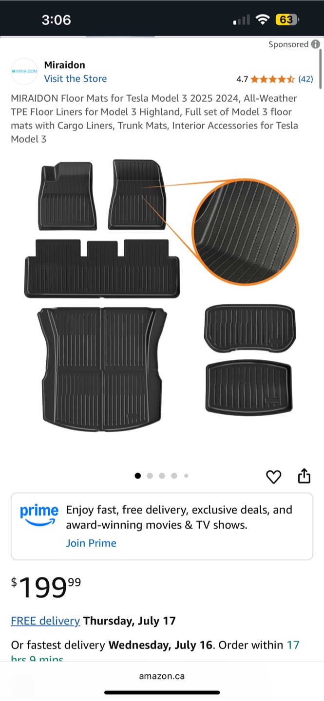 NEW 6pc Tesla all weather mats