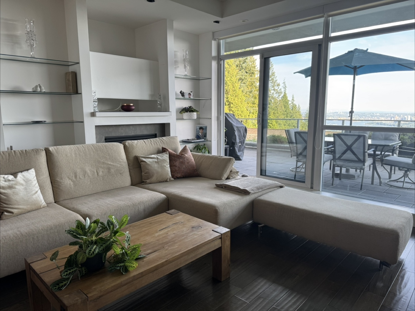 Modern Beige Sectional Sofa + Solid Wood Coffee Table - photo 2
