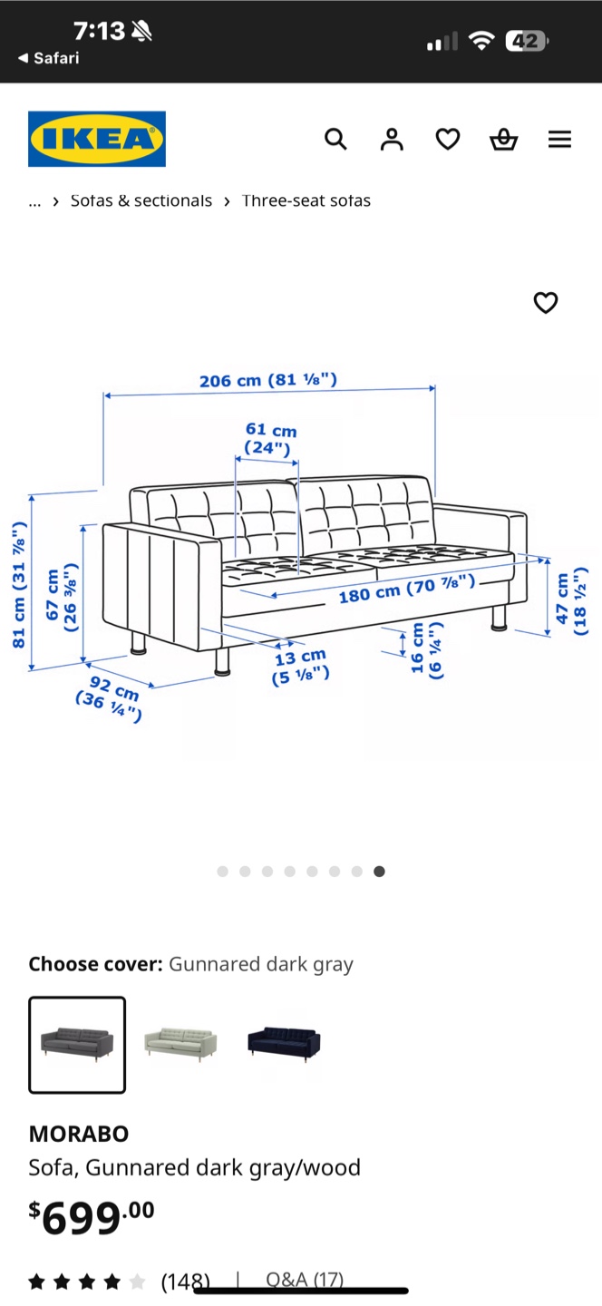 IKEA Morabo Sofa, Gunnared Dark Gray - photo 3