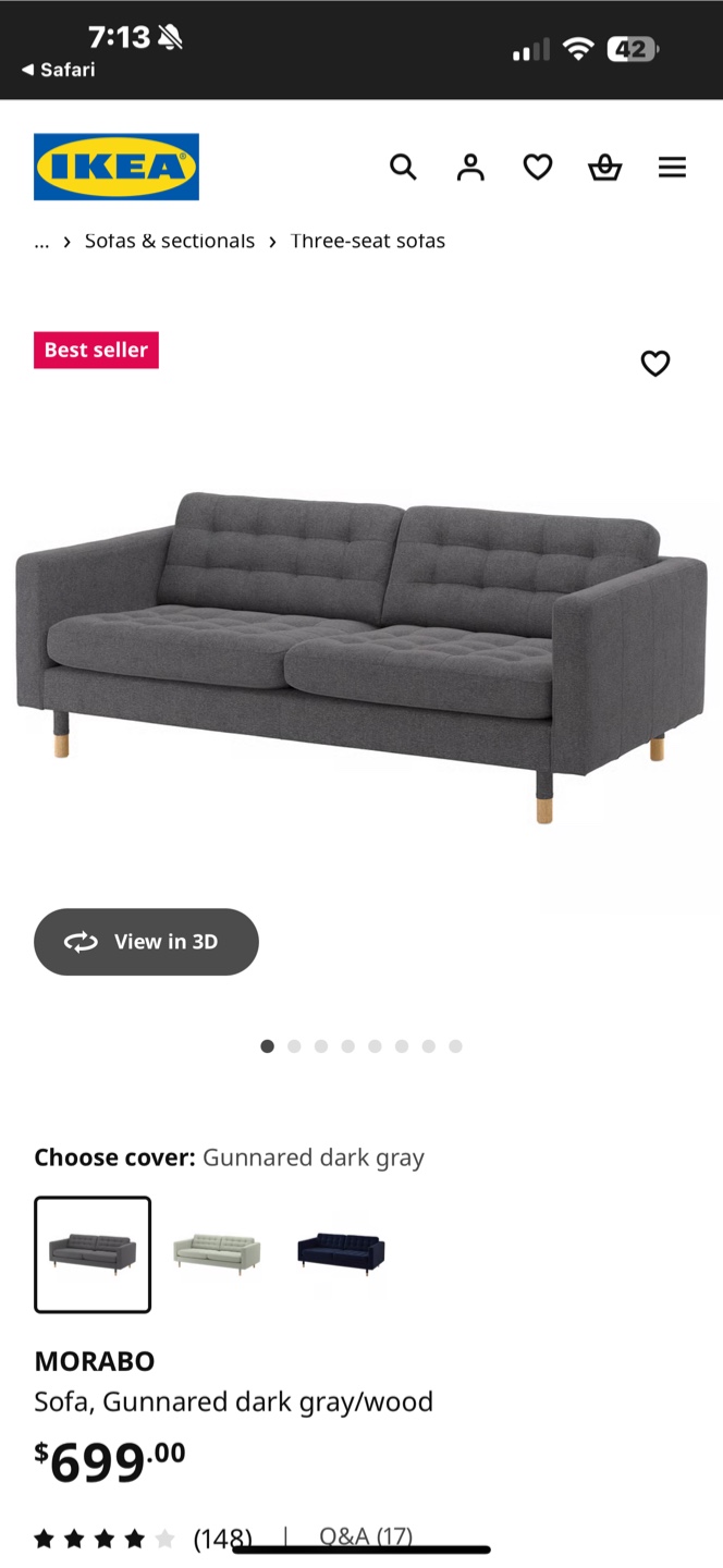 IKEA Morabo Sofa, Gunnared Dark Gray - photo 4