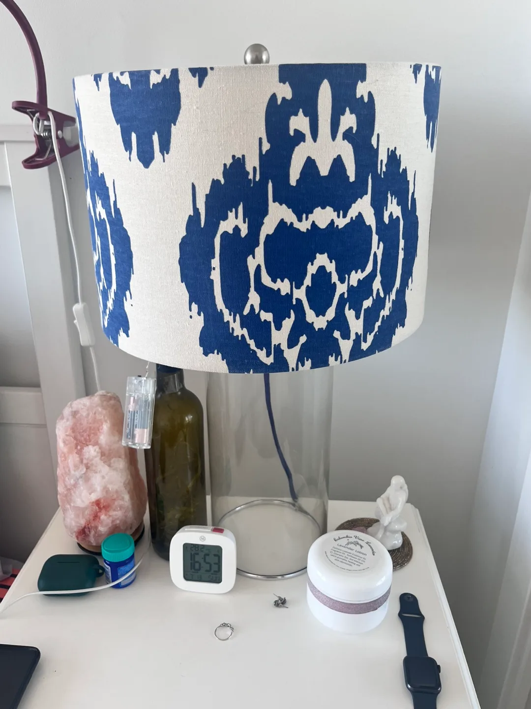 Lamp with Blue & White Patterned Shade thumbnail