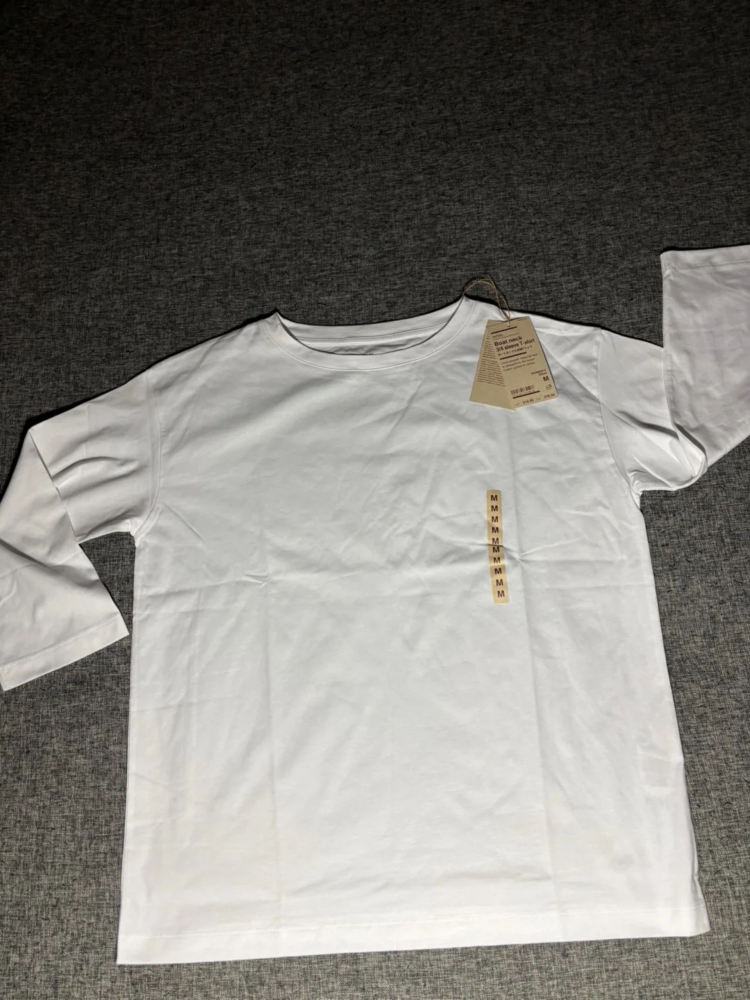 Uniqlo Boat Neck 3/4 Sleeve T-Shirt - White, M thumbnail