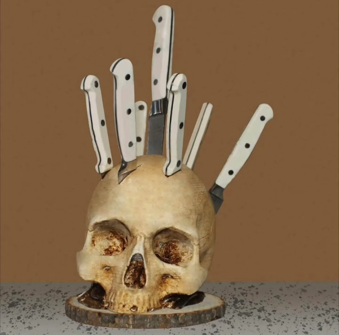 Skull Knife Block with Wood Base image indicator(3)