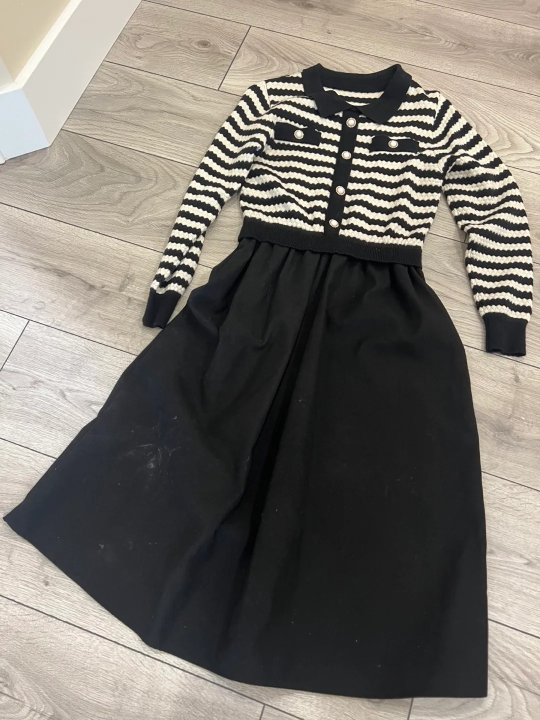 Striped Knit & Black Skirt Dress thumbnail