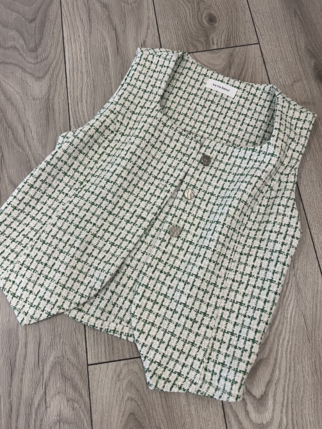 Seoul Green & White Tweed Vest