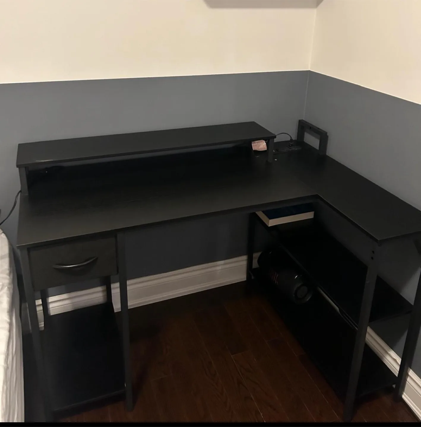 Black L-Shaped Corner Desk with Shelves thumbnail