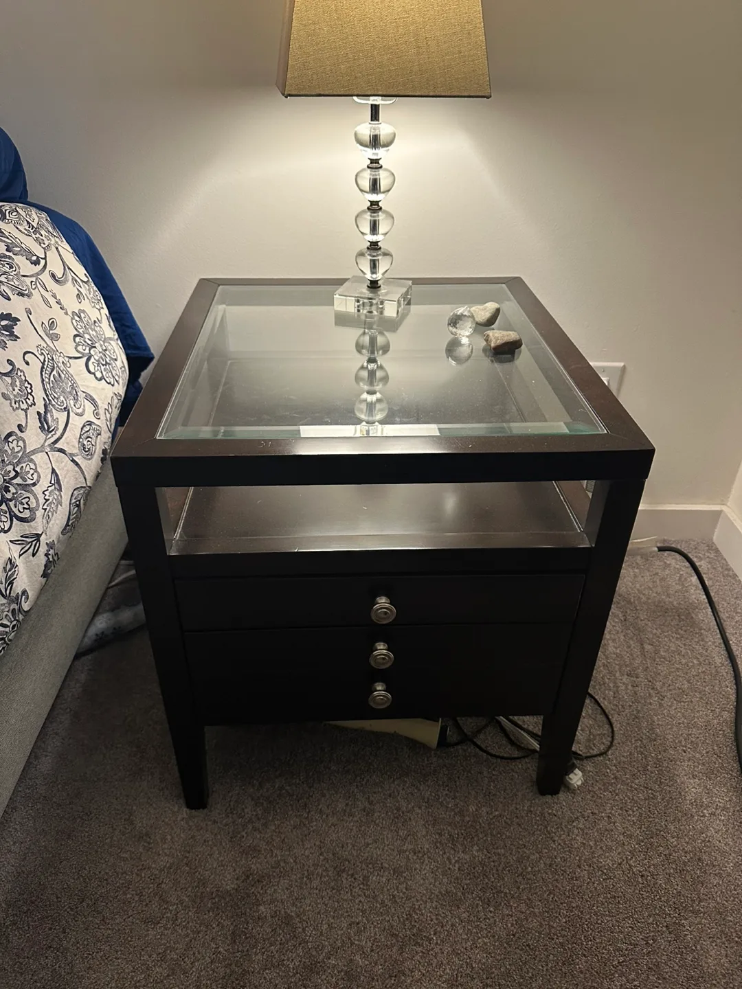 Dark Brown Glass Top Nightstand thumbnail