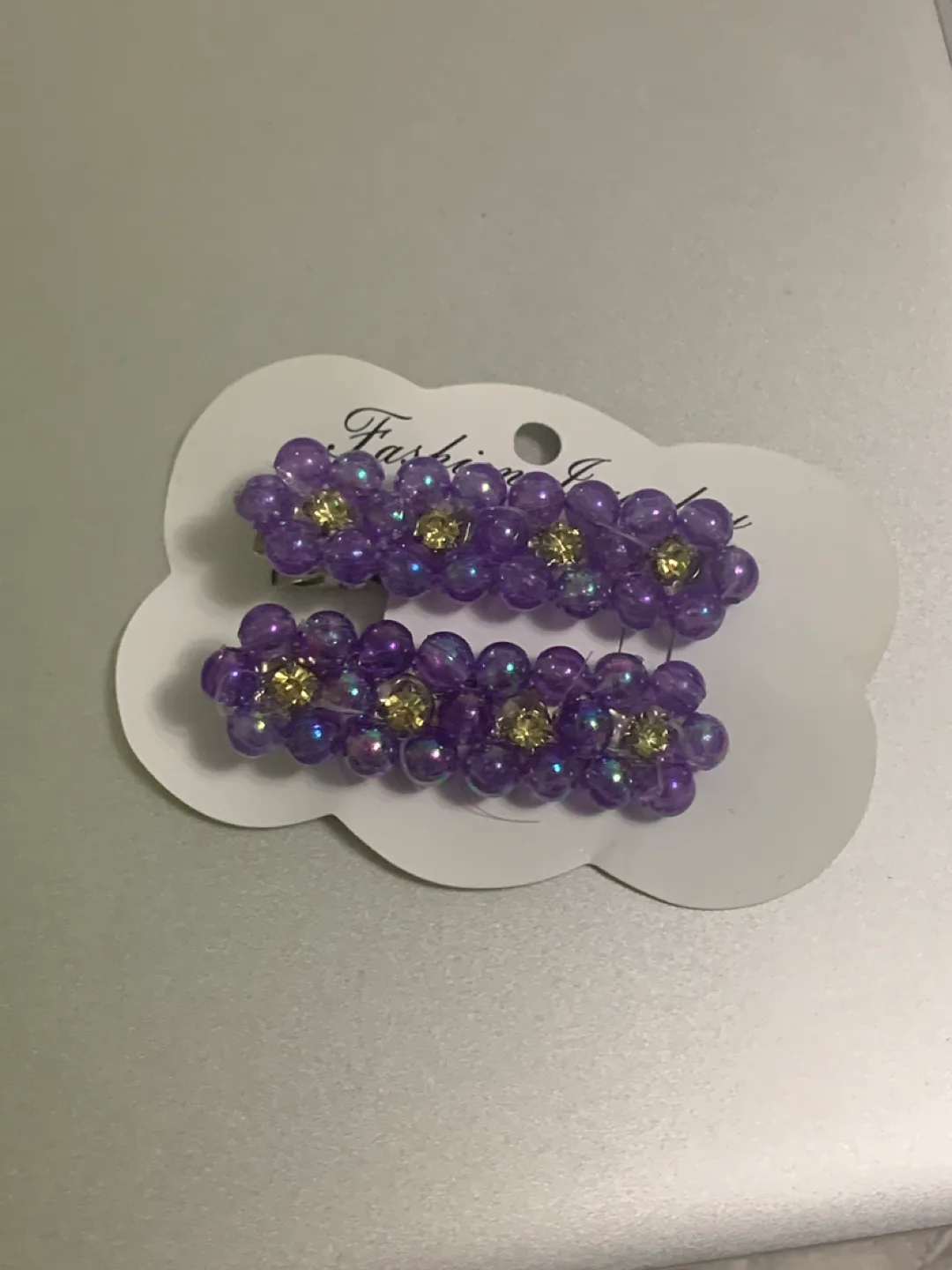 Purple Flower Hair Clips - Set of 2 thumbnail