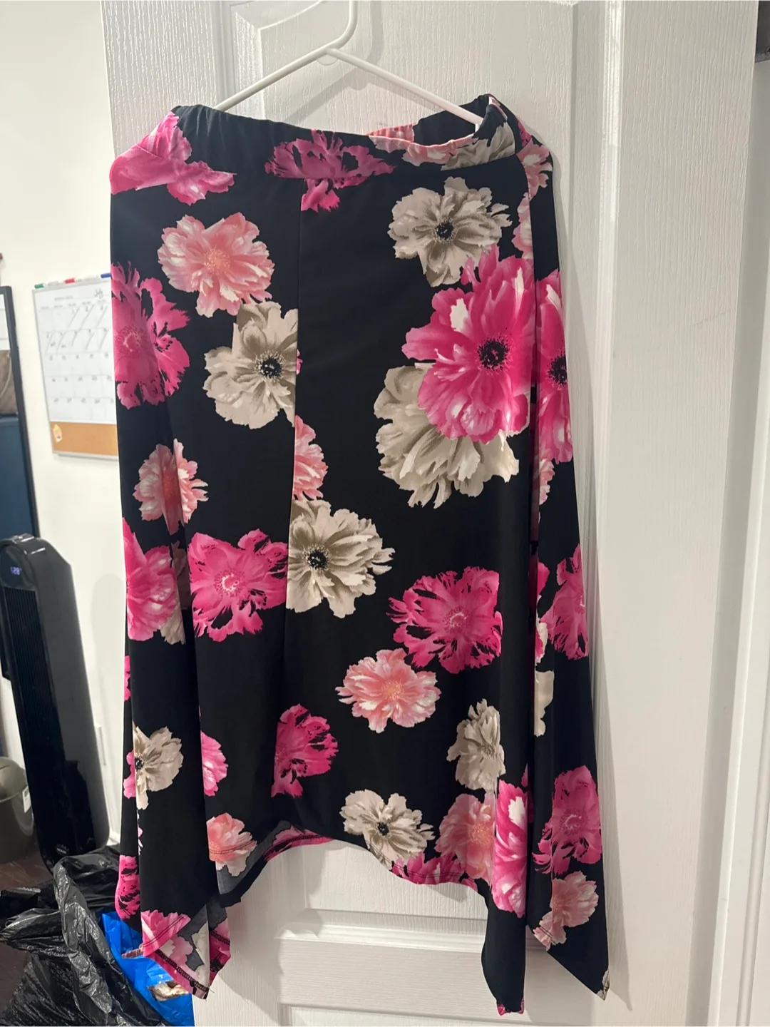 Floral Print Skirt - Black with Pink & White Flowers thumbnail