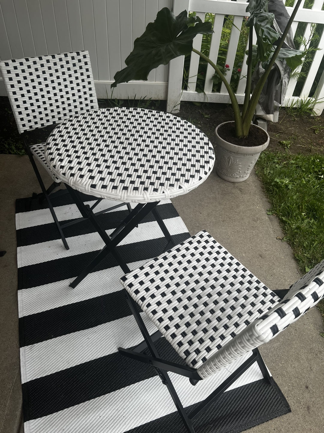 Black & White Wicker Patio Set - Table & 2 Chairs