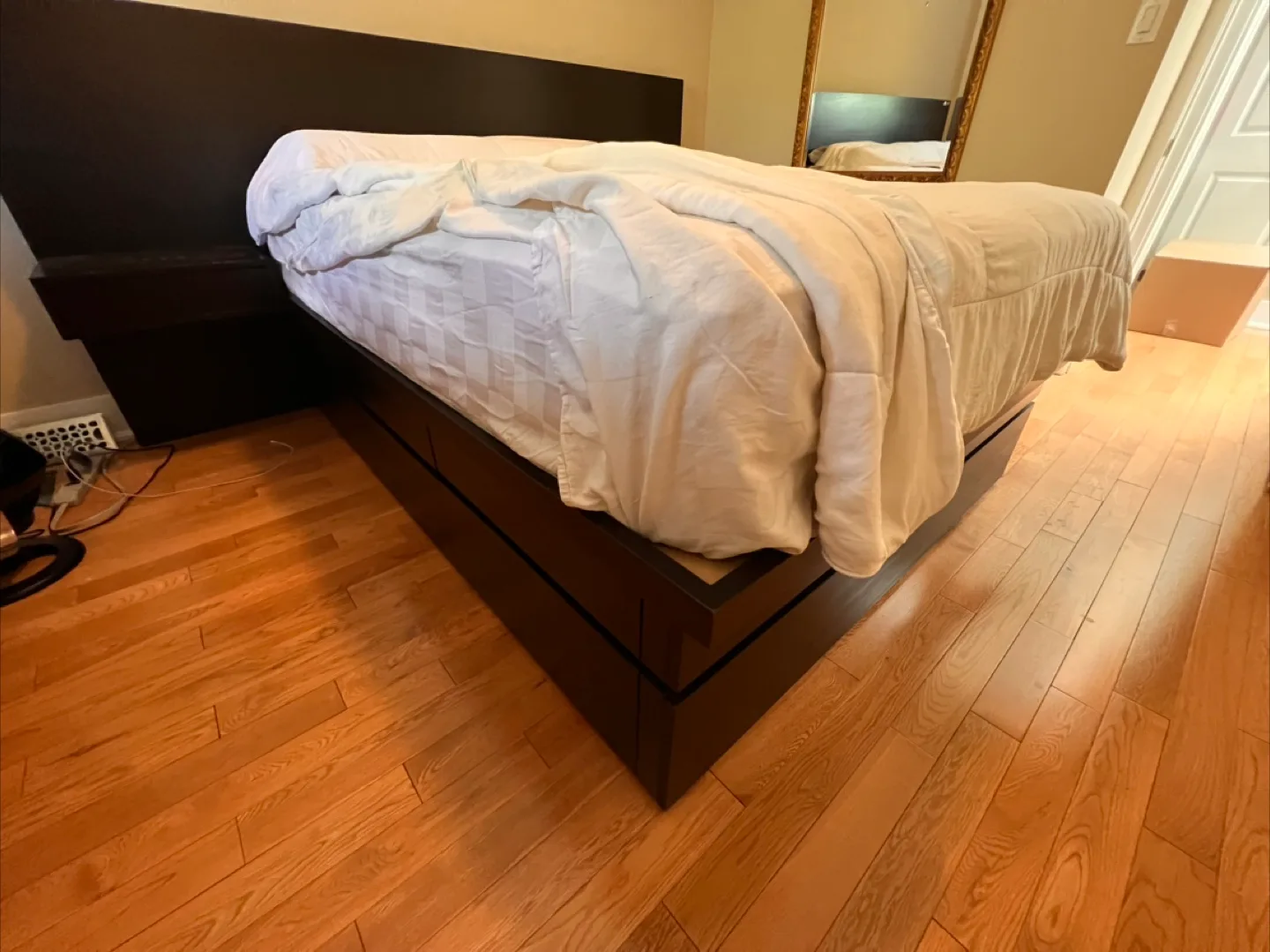 Dark Brown Queen Bed Frame with Storage Drawers thumbnail