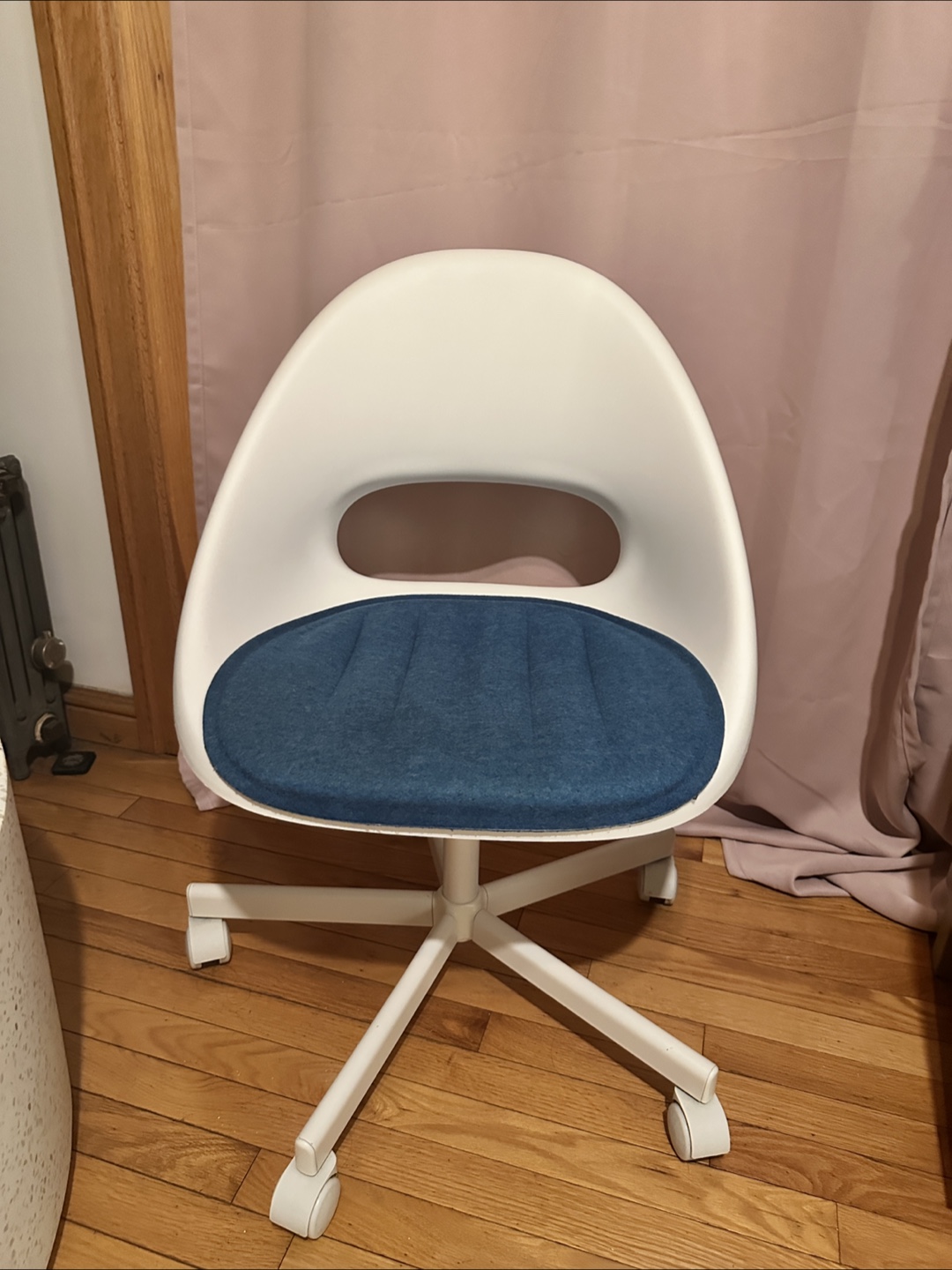 IKEA desk/make up chair + pad white/ blue